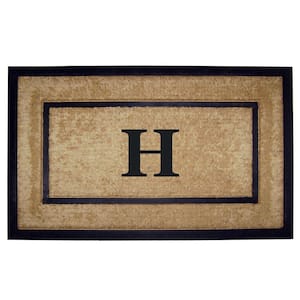 DirtBuster Single Picture Frame Black 22 in. x 36 in. Coir with Rubber Border Monogrammed H Door Mat