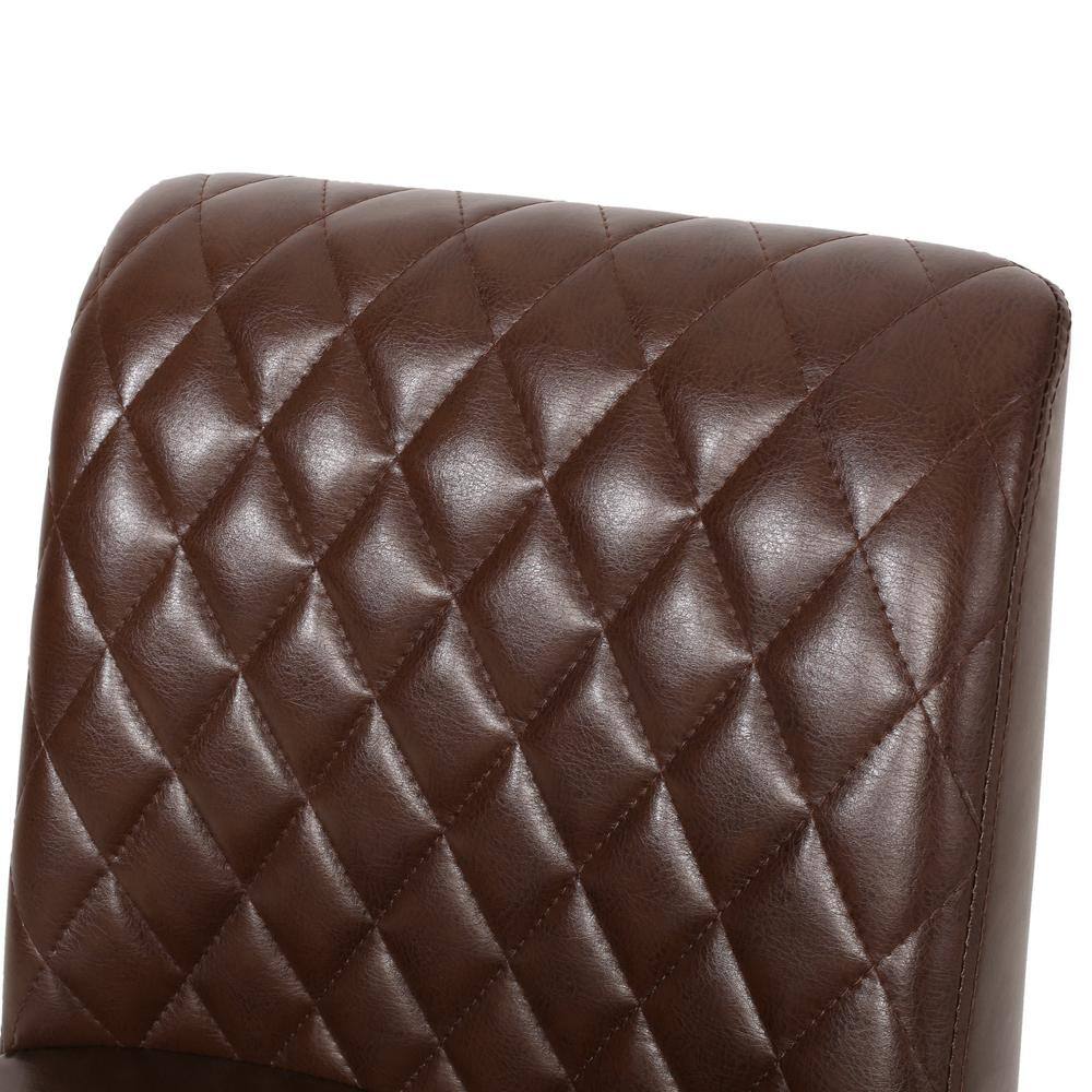 Refined Dark Brown Faux Leather Counter Stools with Diamond Stitch, Set of 2