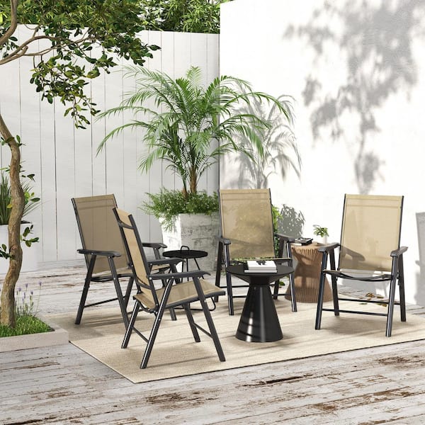 Unbranded Brown Steel Stackable Outdoor Folding Dining Chair (Set of 4)