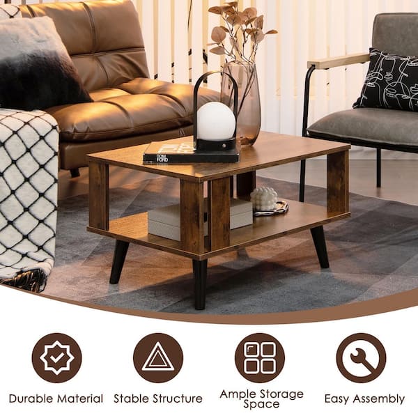 Costway 27.5 in. Rustic Brown Rectangle Wood Coffee Table