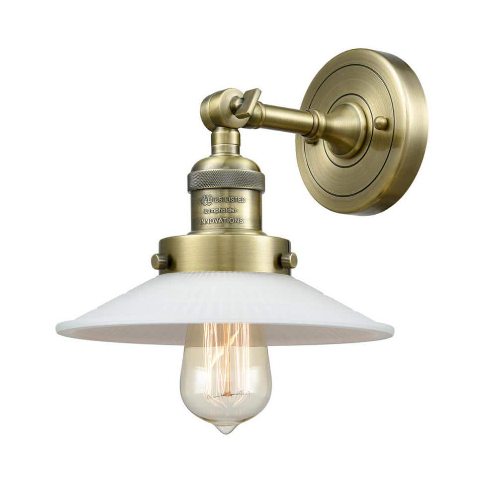 Halophane 1-Light Matte White Halophane, Antique Brass Wall Sconce with White Glass Shade price history on PriceWatchPro