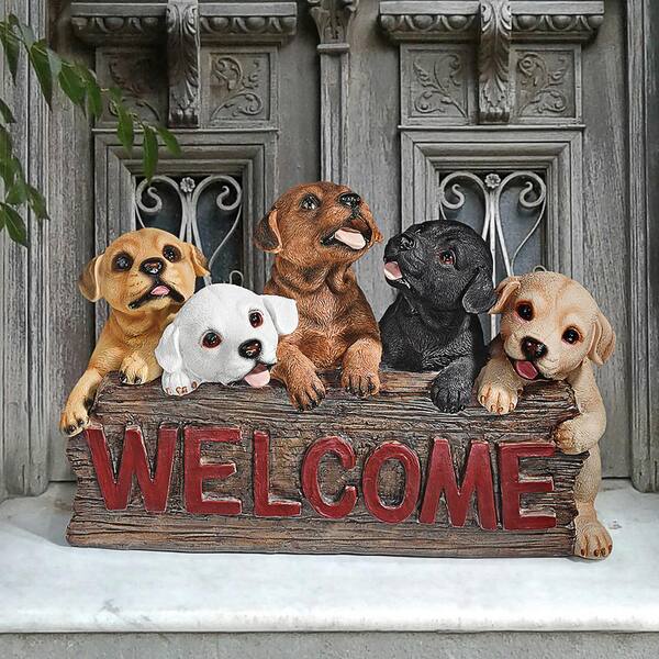 Design Toscano 8 in. H The Puppy Parade Welcome Sign Statue