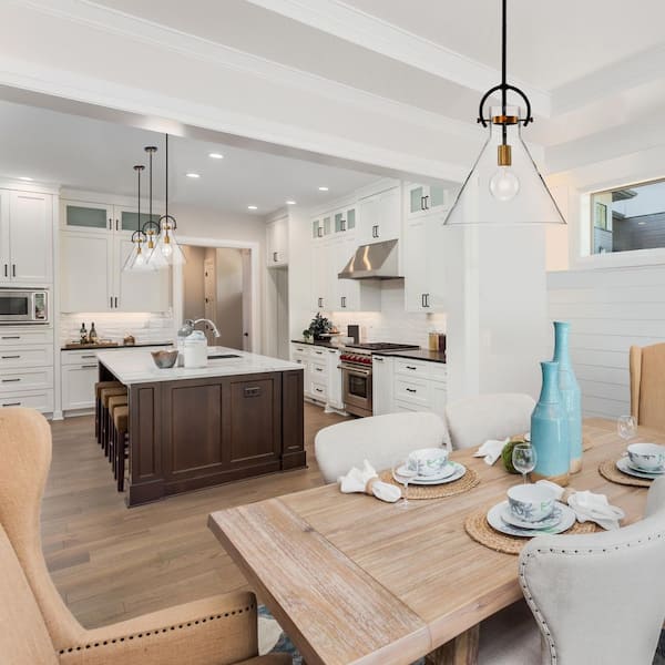 Essence 1-Light Contemporary Oil Rubbed Bronze and Antique Gold Pendant with Clear Cone Glass Shade