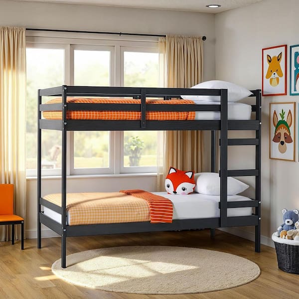 Black Twin Over Twin Modern Wood Bunk Bed