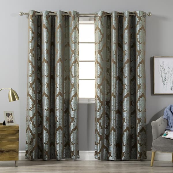 Best Home Fashion Turquoise Leaf Grommet Room Darkening Curtain - 52 in. W x 84 in. L  (Set of 2)