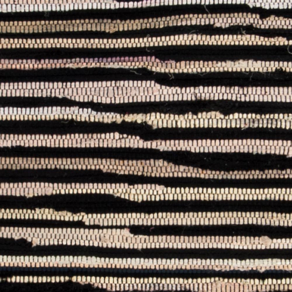 Black and Beige Striped Handwoven Wool Cotton Rug
