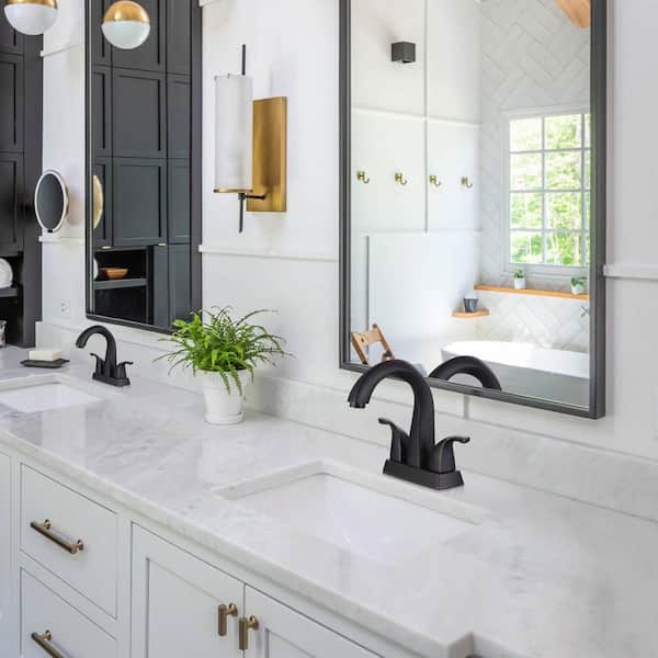 4 in. Centerset 2-Handle High Arc Vintage Gooseneck Bathroom Faucet with Drain Kit and Supply Lines Included in Bronze