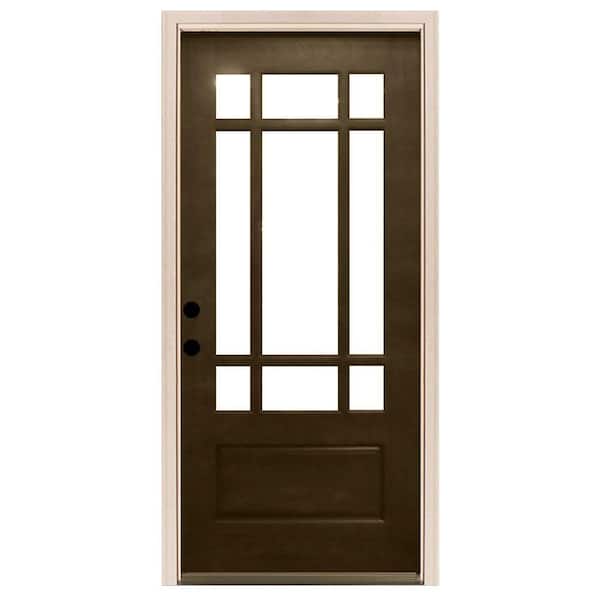 Steves & Sons 32 in. x 80 in. Craftsman 9 Lite Stained Mahogany Wood Prehung Front Door