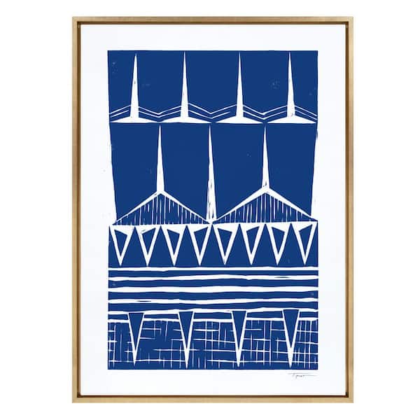 Kate and Laurel Sylvie Modern Circular Pattern Block Print Indigo 38 in. x 28 in. by Statement Goods Framed Canvas Wall Art
