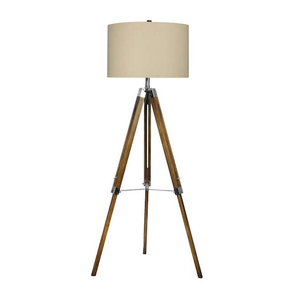 Fangio Lighting 61" Wood & Metal Tripod Floor Lamp with a Designer Shade