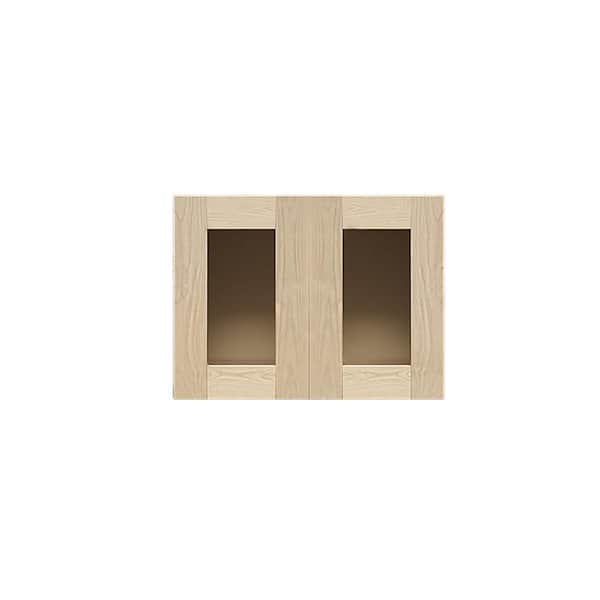LIFEART CABINETRY Lancaster Shaker Assembled 24 in. x 18 in. x 12 in. Wall Cabinet with 2 Mullion Doors in Natural Wood