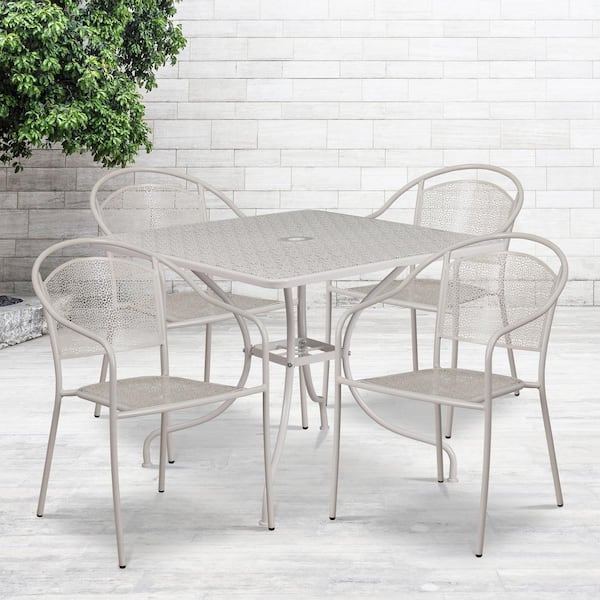 Carnegy Avenue Gray 5-Piece Metal Square Outdoor Bistro Set