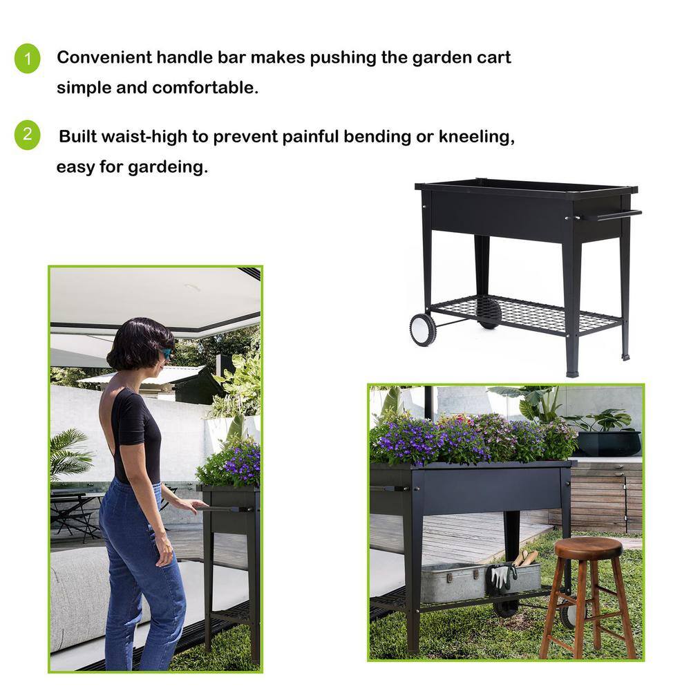 Black Metal Mobile Raised Garden Bed Planter with Wheels