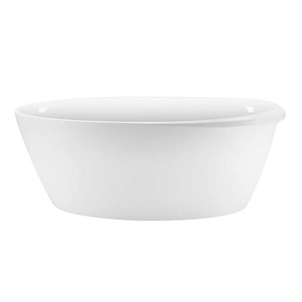 LORDEAR Acrylic 59 in. x 28.7 in. Free Standing Tub Adjustable Oval Freestanding Soaking Bathtub in White with Center Drain