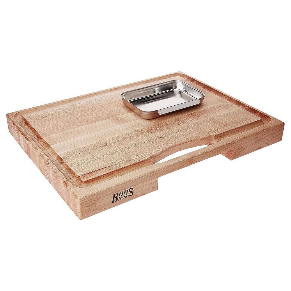 JOHN BOOS 24 in. x 18 in. Rectangular Wooden Edge Grain Cutting Board with Catch Pan PM2418225P