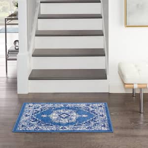 Whimsicle Navy  doormat 2 ft. x 3 ft. Center Medallion Traditional Kitchen Area Rug