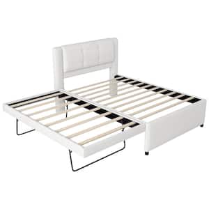 Beige Wood Frame Full Size Platform Bed with Trundle