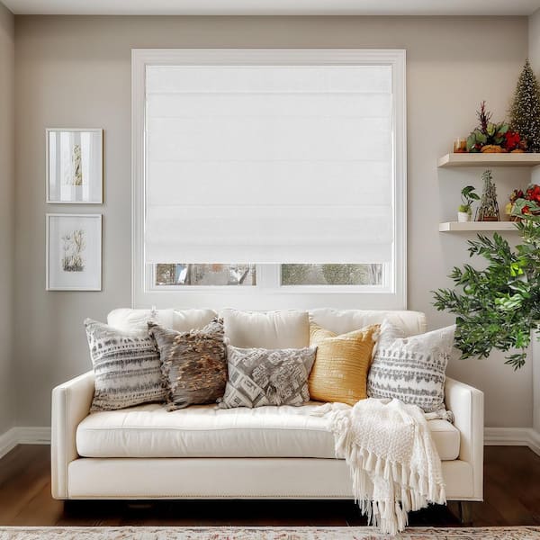 Belgian Snow Cordless Light Filtering Privacy Polyester Roman Shades 23 in. W x 64 in. L