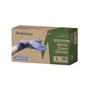 Large - Biodegradable Nitrile Gloves, Latex Free and Powder Free Gloves in Violet Blue (Purple) - (150-Count)