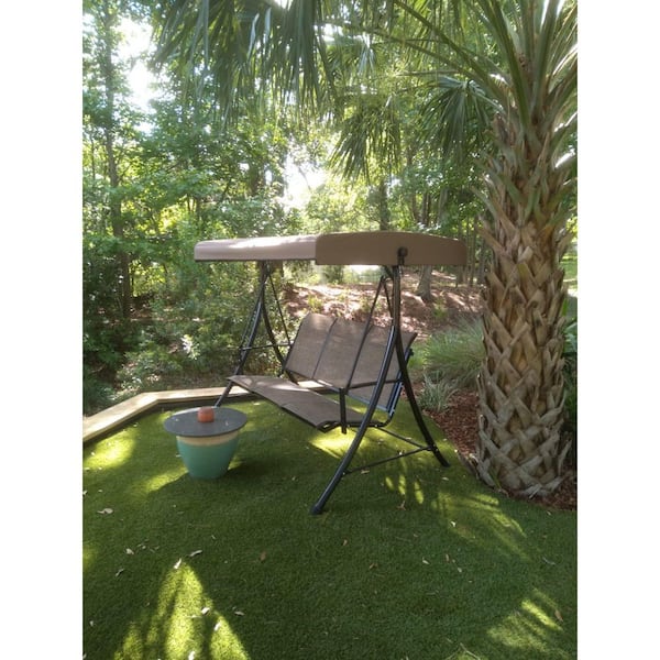 3-Person Deluxe Outdoor Patio Porch Swing with Weather Resistant Steel Frame, Adjustable Tilt Canopy, Beige