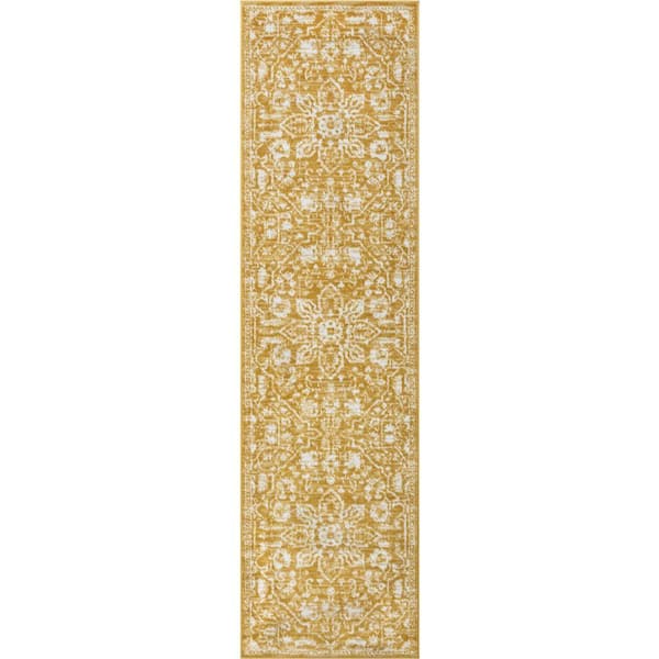 Dazzle Disa Vintage Distressed Oriental Medallion Gold 2 ft. 7 in. x 9 ft. 10 in. Runner Rug