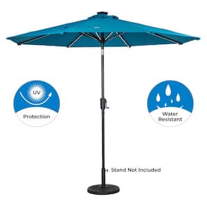 9 ft. Round Next Gen Solar Lighted Market Patio Umbrella in Teal