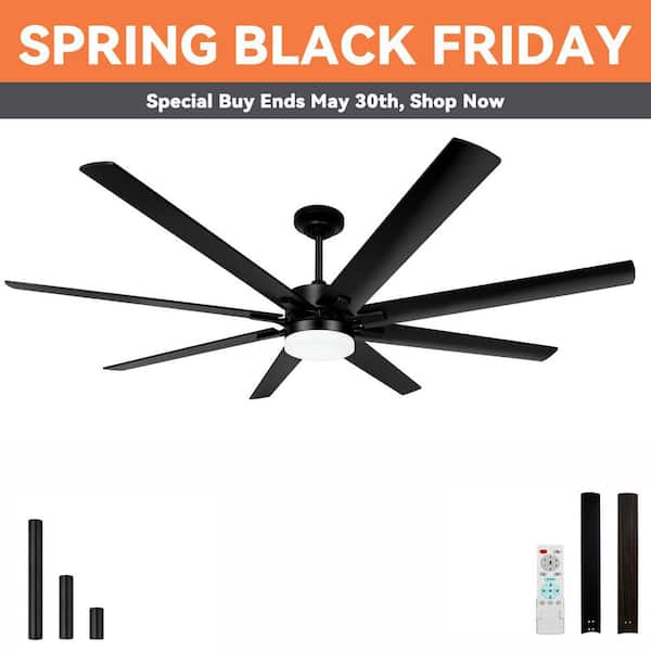 72 in. Smart Indoor/Outdoor Black Ceiling Fan with Lights 8 Reversible Black, Walnut Blades 6-Speed Noiseless DC Motor