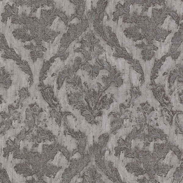 Brewster Damask Pewter Wallpaper Sample