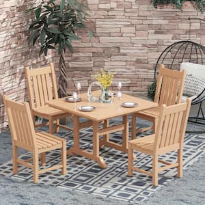 Hayes HDPE Plastic All Weather Outdoor Patio Armless Slat Back Dining Side Chair in Teak