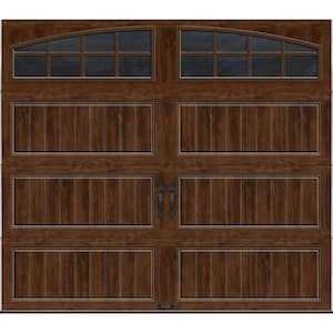 Gallery Steel Long Panel 9 ft x 7 ft Insulated 6.5 R-Value Wood Look Walnut Garage Door with Arch Windows