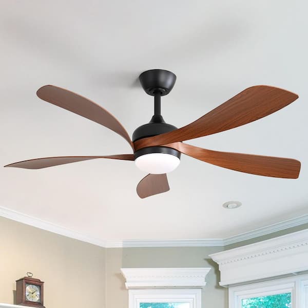 46 in. Black and Brown Downrod Mount Standard Outdoor Smart Ceiling Fan with Integrated LED Light, App/Remote Included