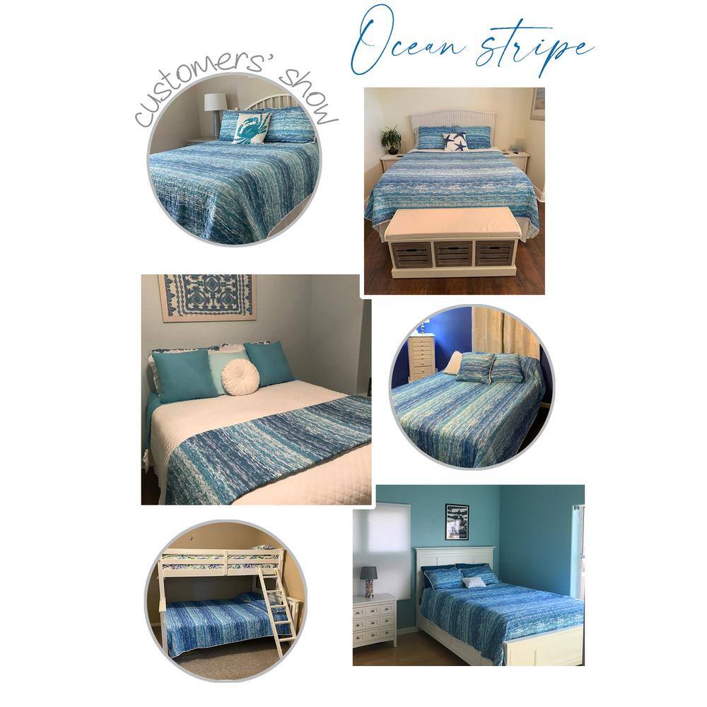 Ocean Stripe Blue Cotton Twin Quilt Bedding Set