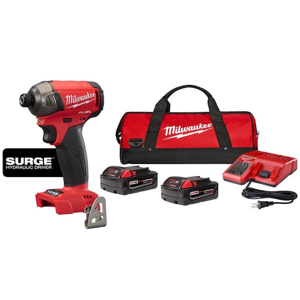 Milwaukee - M18 FUEL SURGE 18-Volt Lithium-Ion Brushless Cordless 1/4 in. Impact Driver Kit with Two 4.0 Ah Batteries, Charger & Bag
