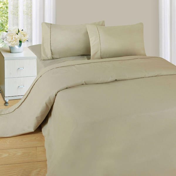 Lavish Home 3-Piece Bone Solid 75 Thread Count Polyester Twin Sheet Set