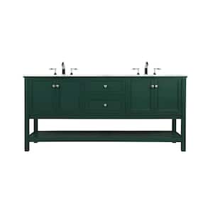 Simply Living 72 in. W x 22 in. D x 34 in. H Bath Vanity in Green with Carrara White Marble Top