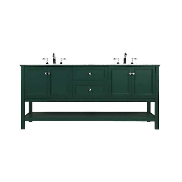 Unbranded Simply Living 72 in. W x 22 in. D x 34 in. H Bath Vanity in Green with Carrara White Marble Top