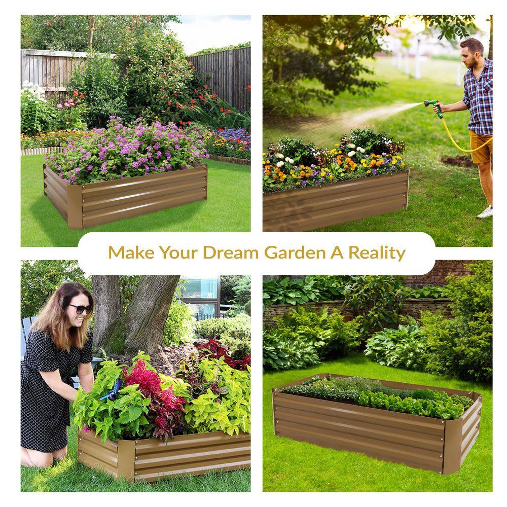 Brown Galvanized Steel Raised Garden Bed for Plants and Vegetables
