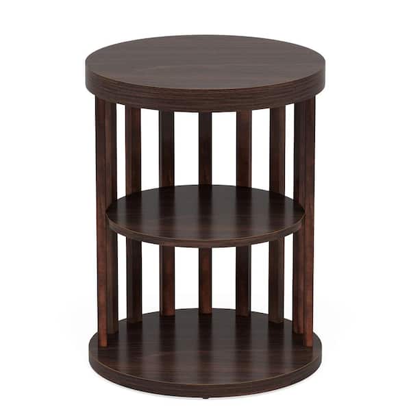 TRIBESIGNS WAY TO ORIGIN Andrea 19 in. Walnut Round Wooden End Table with Storage Shelves
