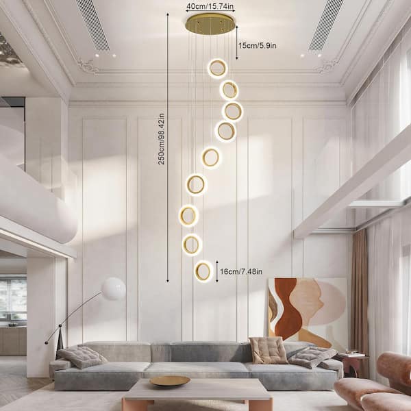 OUKANING 9-Light Dimmable Integrated LED Gold Modern 9-Rings