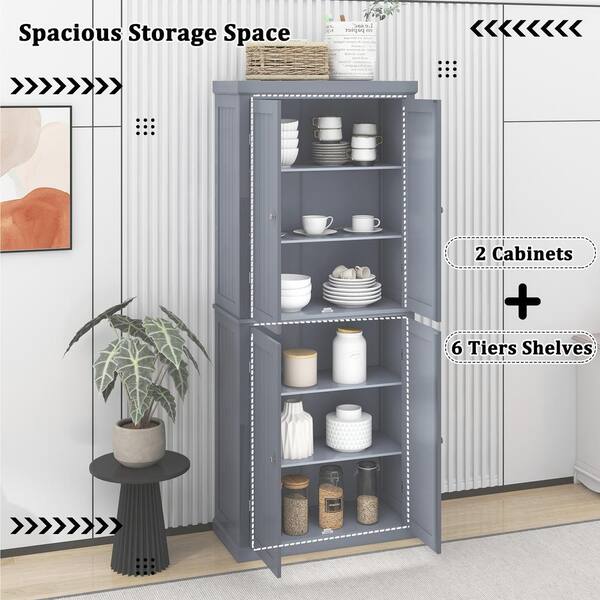 30 in. W x 14 in. D x 72.4 in. H Gray MDF Ready to Assemble Kitchen Cabinet with 4-Doors and Adjustable Shelves