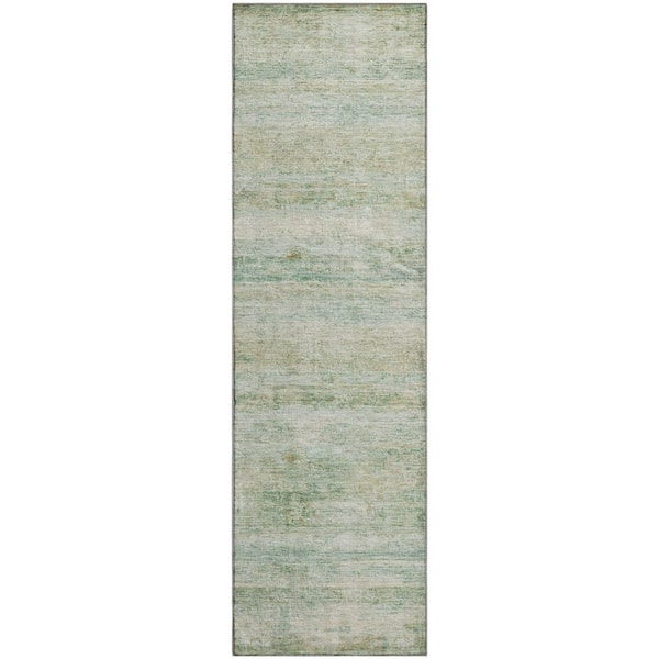 Mayfield Premium Machine Washable Abstract AMF2154 Green 2 ft. x 7 ft. Runner Rug