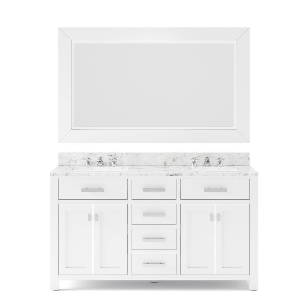 Madison 60" White Marble Double Sink Bathroom Vanity with Mirror