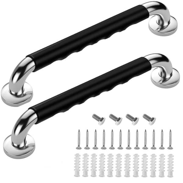 24 in. Stainless Steel Shower Grab Bar with Anti Slip Rubber Grip, Wall Mount Safety Handrail Support in Chrome, 2-Pack