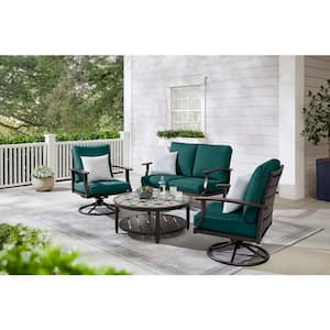 Ellington 4-Piece Steel Outdoor Seating Set with CushionGuard Malachite Green Cushions