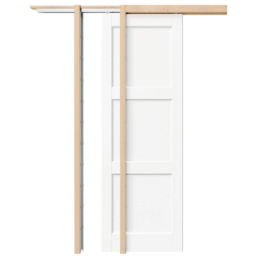 48 in. x 80 in. 3 Panel, Solid Core, DIY Painted, White Primed, MDF, Pre-assembled Sliding Door with All Hardware price history on PriceWatchPro