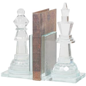 Clear Crystal Oversized Chess Bookends with Cut Crystal Designs (Set of 2)
