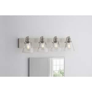 Manor 33 in. 4-Light Polished Nickel Industrial Bathroom Vanity Light with Clear Glass Shades