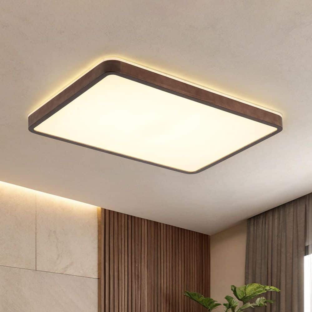 HUOKU Lumin 1-Light 34.6 in.L Walnut Wood Rectangular LED Flush