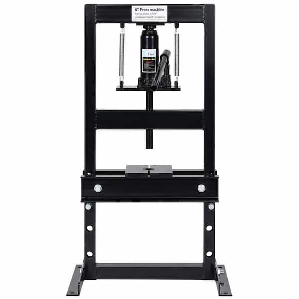 6 Ton Black Carbon Steel Hydraulic H-Frame Shop Press with Adjustable Work Table, Press Plates
