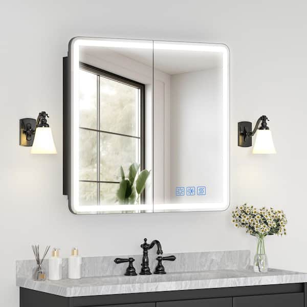32 in. W x 30 in. H Rectangular 3-Color Dynamic Flow Lighting Surface/Recessed Medicine Cabinet with Mirror
